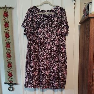 Terra & Sky Pink and Black Floral A-Line Mini Dress NWOT
